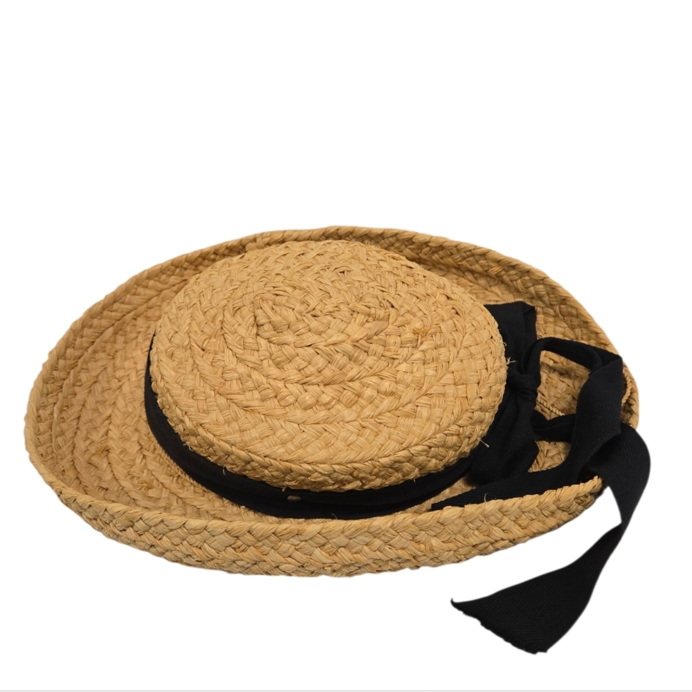 Helen Kaminski‎ Classic 5 Raffia Straw Hat Brown Black Ribbon Bow Handcrafted